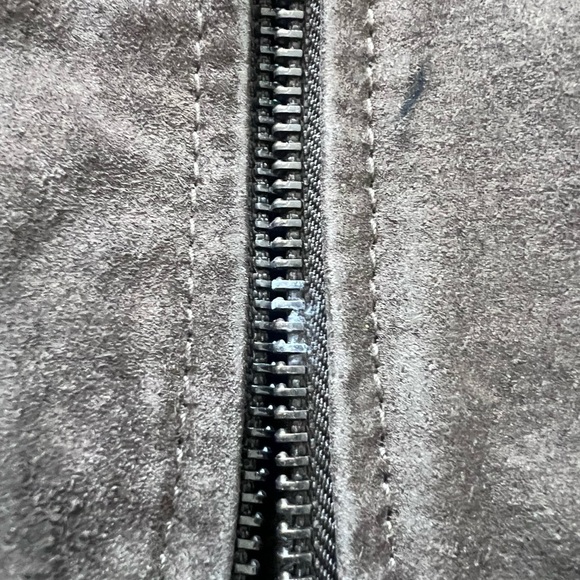 MANGO LEATHER BROWN Suede BLACK Colorblock WOMEN'S JACKET Zip up Bomber SIZE XS - Picture 12 of 15